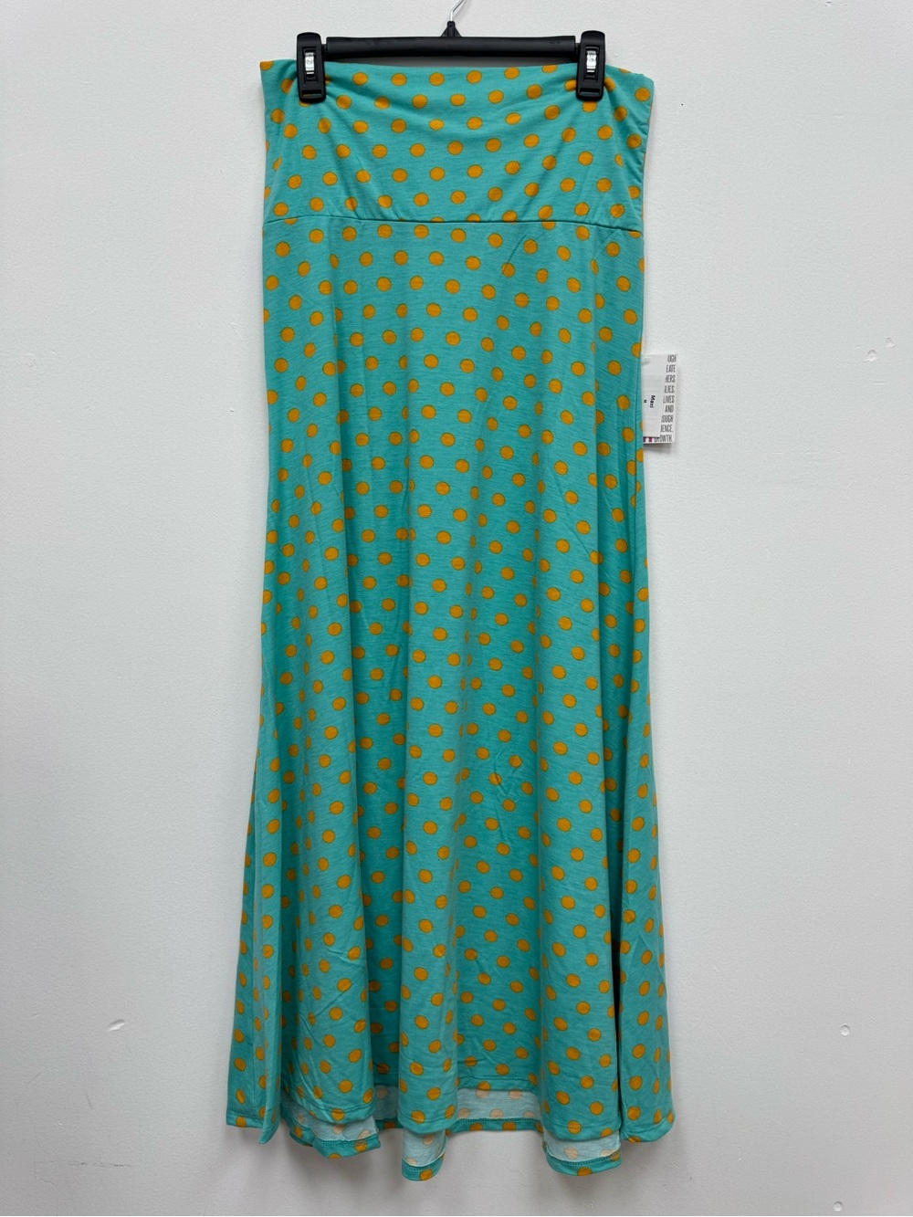 LuLaRoe Teal Maxi Skirt with Mustard Polka Dots